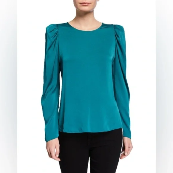 NWOT Kobi Halperin Lois Silk Blend Puff Shoulder Blouse Teal M - Picture 1 of 9